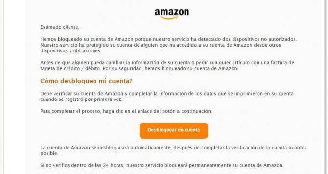 Ejemplo de phishing. Amazon.