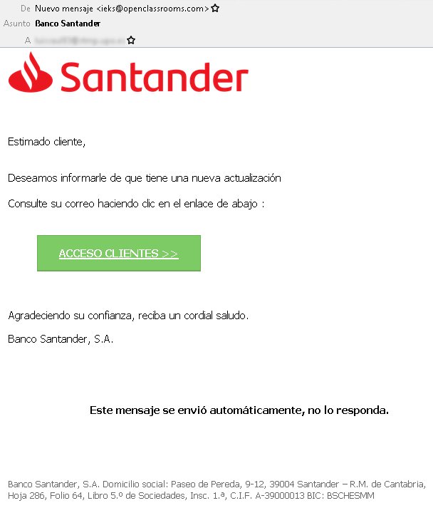 Ejemplo de phishing de Banco Santander.